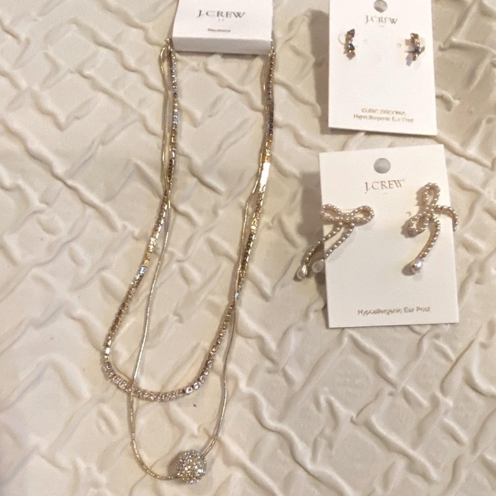 New J Crew Factory Jewelry Lot Necklaces Earrings Gold Pearls